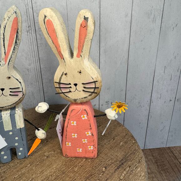 Bunny Set Wood Bunny Home Decor Easter Gift Set of 2 - Picture 4 of 7